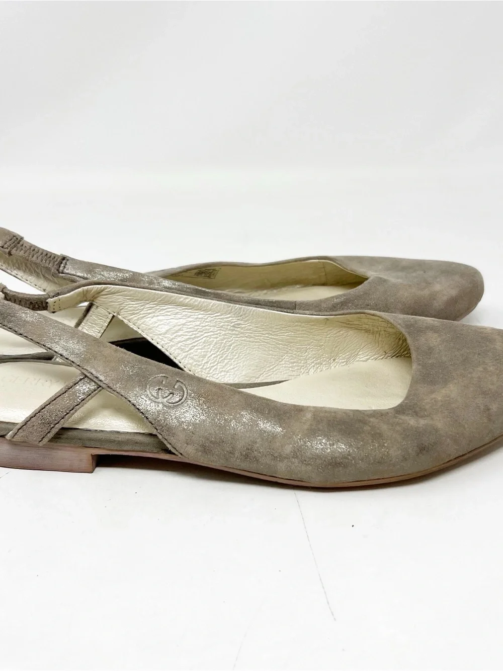 GERRY WEBER TAUPE GRAY METALLIC POINTED TOE SLINGBACK BALLET FLATS WOMENS SZ 8